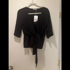 NWT Zara Black Top With Knot Tie